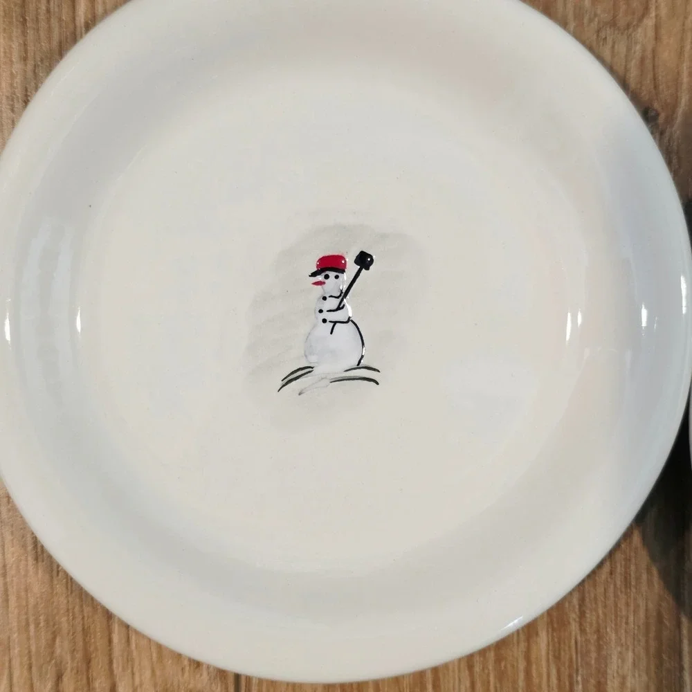 Vintage Williams Sonoma Snowman Dessert Plates Set of 6 Assorted Holiday White